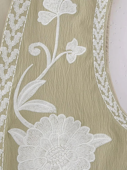 2025 Women Fashion Floral Embroidery Vest Vintage Sleeveless